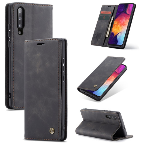 CaseMe 013 Multifunctional Retro Frosted Horizontal Flip Leather Case Galaxy A30S / A50S / A50, with Card Slot & Holder & Zipper Wallet & Photo Frame - Black